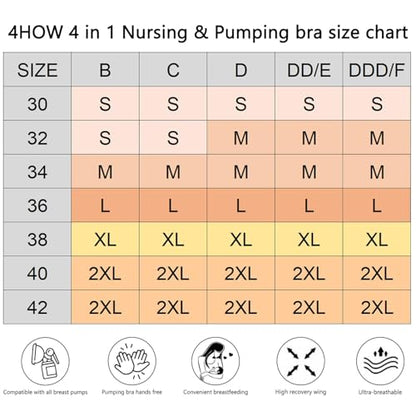 4HOW Pumping Bra Hands Free Pumping and Nursing Bra All in One - color: Black+beige, size: Medium