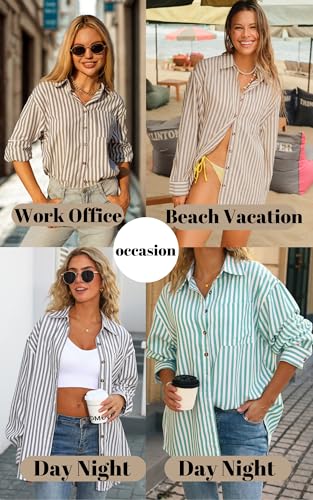 CHYRII Women's Striped Button Down Long Sleeve Blouse - color: Black, size: Medium