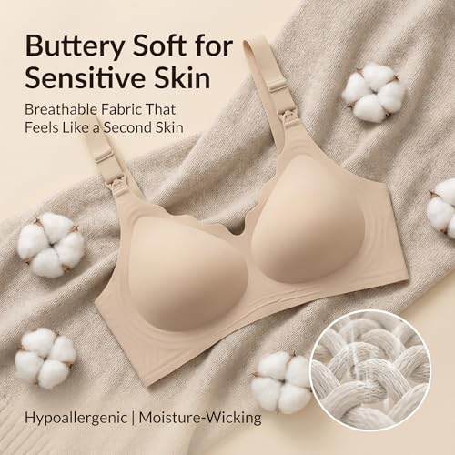 Nursing Bra, Maternity and Pumping Bra for Breastfeeding, Hands-Free Feeding Bra - color: Beige, size: Medium