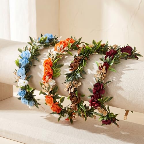 Fairy Flower Crown Headband, Brown Rose Floral Headpiece - color: Brown