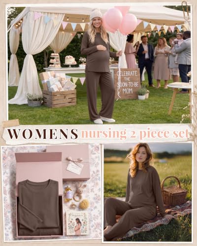 Riyiper Womens Oversized Maternity Pajama 2 Piece Set - color: Coffee, size: Large