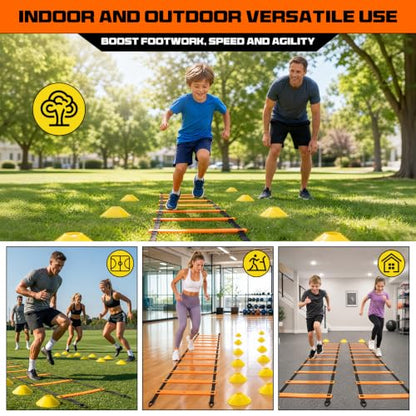 2 Pack 20ft Agility Ladder Set, 40ft Total Adjustable Speed Ladder - color: Orange