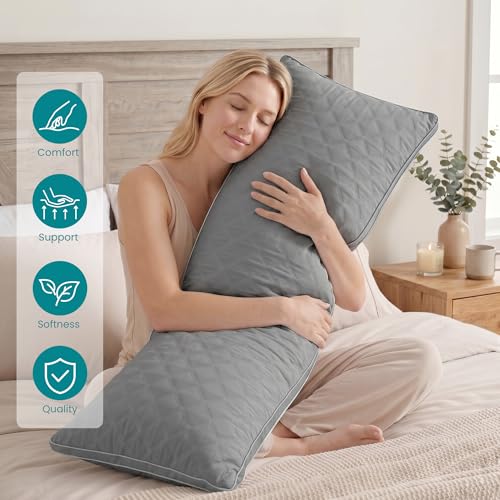 Oubonun Full Body Pillow for Side Sleeper, Adjustable Firm Long Bed Pillow - color: Gray-gray Side