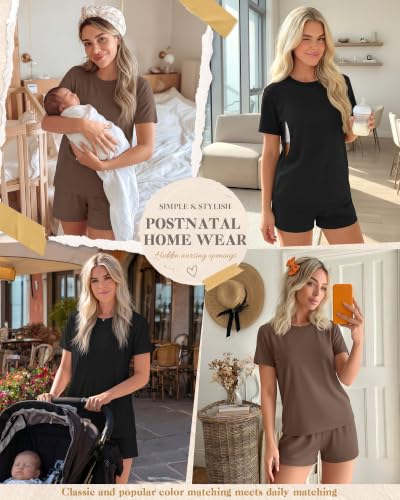 Riyiper 2 Packs Women's Nursing Pajamas Set - color: Coffee, Black, size: Small