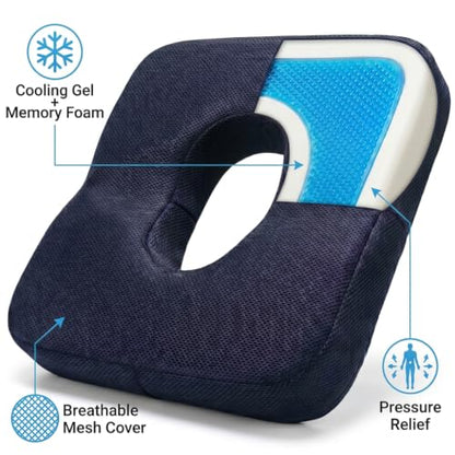 Gel Seat Cushion for Office Chair, Memory Foam, Blue - color: Blue