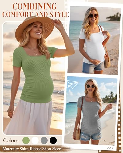 Huukeay 4 Pack Women's Short Sleeve Maternity Shirts - color: Black, Heather Gray, White, Grass Green, size: XX-Large
