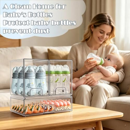 Baby Bottle Organizer with Hooks - 3 Pack Stackable Storage Drawer - color: 3PCS-2 High+1 Wide