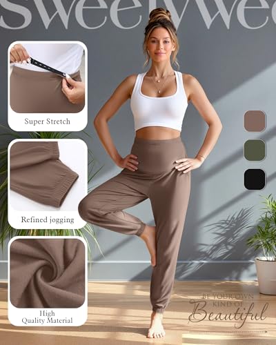 3 Pack Women's Maternity Jogger Pregnancy Sweatpants - color: Coffee,army Green,black, size: Medium