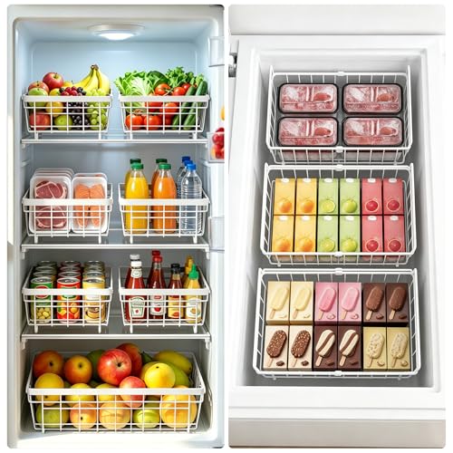 6 Pack Expandable Freezer Organizer Bins, Stackable Chest Freezer Basket - color: Black, size: 6 Packs