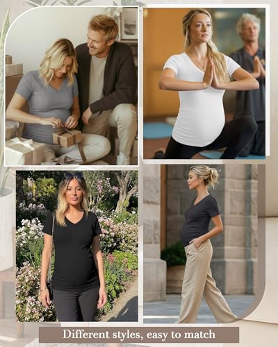Neer 4 Pack Women's Maternity Shirts Short Sleeve - color: Black, Dark Heather Gray, Light Heather Gray, White, size: Small