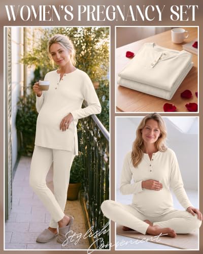 Huukeay Maternity Lounge Set Long Sleeve - color: Beige, size: XX-Large
