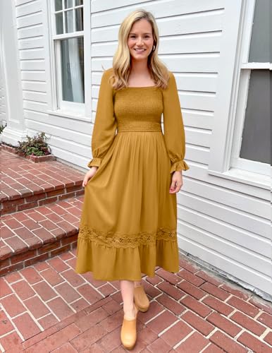 ZESICA Women's 2026 Boho Long Sleeve Fall Maxi Dress - color: Ginger, size: Large