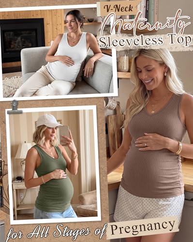 4 Pack Women's Maternity Pregnancy Tanks - color: Gray Green, Coffee, White, Black, size: Small