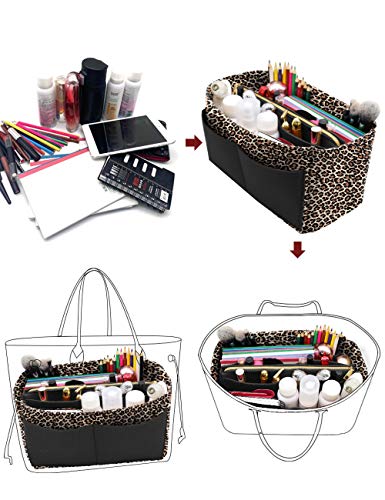 LEXSION Felt Purse Organizer Insert, Tote Bag Shaper Dividers with 5 Sizes - color: B-Leopard, size: Regular Large
