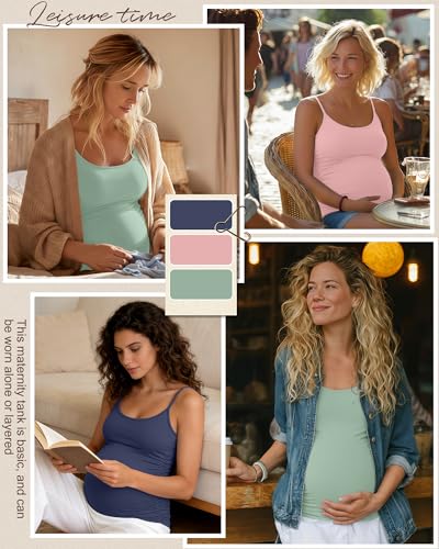 Ficerd 3 Pack Women's Maternity Tank Tops - color: Haze Blue, Peach Pink, Gray Green, size: Medium