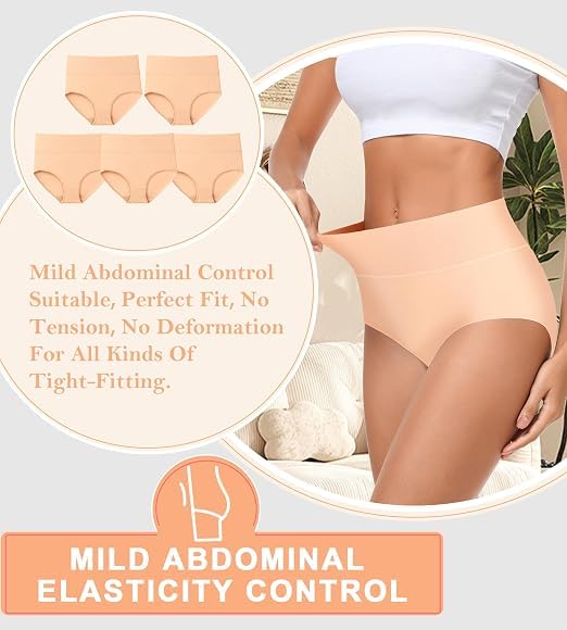 MISSWHO Cotton High Waisted Women Underwear Soft Briefs Full Coverage Comfy Ladies Panties (Regular & Plus Size) - color: 5 Pack=multicolor-a7, size: Medium