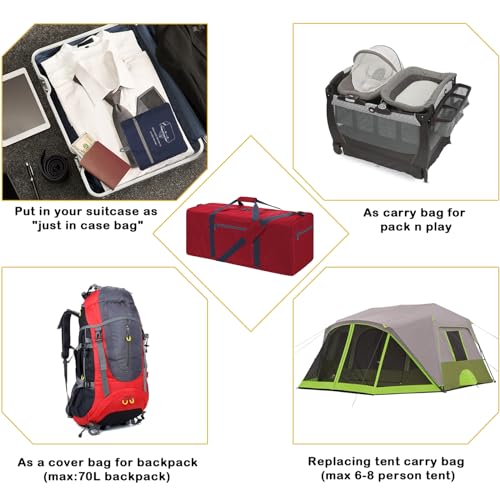 iFARADAY Foldable Duffel Bag Lightweight, 30 inch / 75L, Red - color: Red-75L(with shoulder strap)