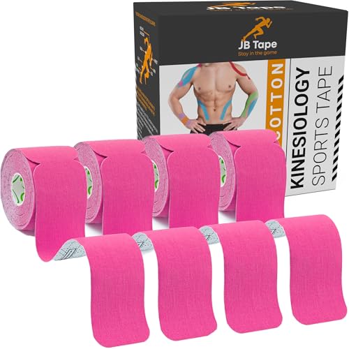 JB Tape Kinesiology Tape, 80 Precut Strips, Pink, Latex‑Free, 4 Rolls - color: Hot Pink
