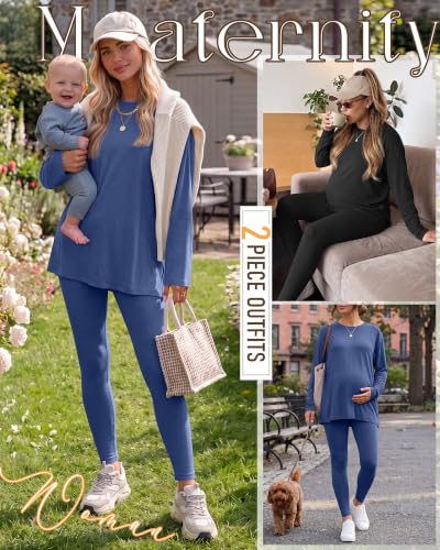 Neer 2 Pack Maternity Pajama Sets 2 Piece Outfits - color: Haze Blue, Black, size: X-Large