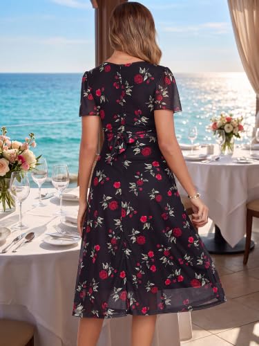 Maternity Wedding Guest Dress Floral Mesh Dress - color: Black, size: Medium