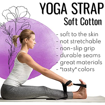 TECEUM 2 IN 1 Yoga & Mat Strap for Stretching – Cotton – 6/8/10 ft - color: Black, size: 6 ft