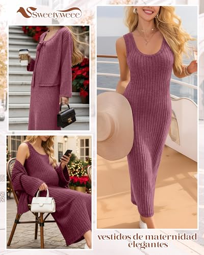 Maternity Dress Set 2 Piece for Baby Shower Party - color: Wine Red, size: X-Large