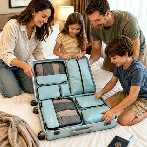 Compression Travel Packing Cubes for Carry On, 8-Piece Luggage Organizer - color: Blue--8 Set