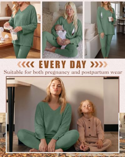 Neer 2 Pcs Maternity Nursing Pajamas Set Oversize - color: Dark Gray Green, size: XX-Large