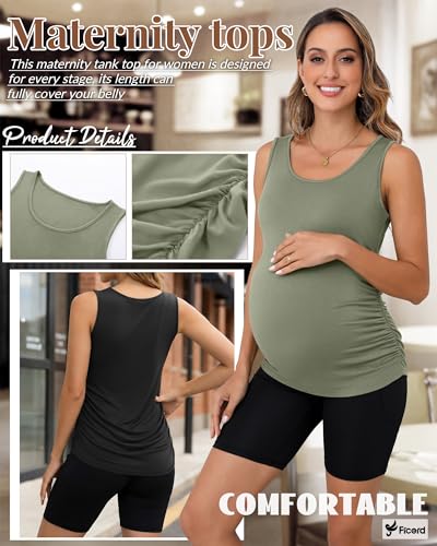 Ficerd 4 Pcs Womens Maternity Sleeveless Tank Tops - color: Black, Light Heather Gray, Navy Blue, Army Green, size: Large