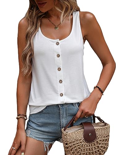 SweatyRocks Women's Scoop Neck Button Up Tank Top Casual - color: White, size: Large