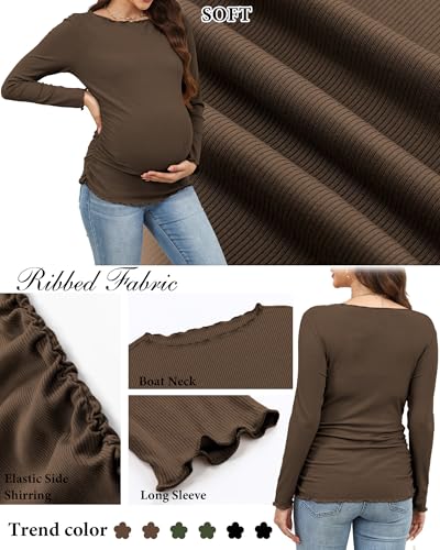 3 Pack Women's Maternity Cotton Shirts Long Sleeve - color: Coffee, Army Green, Black, size: Medium