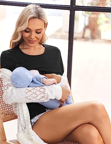 Women's Maternity Nursing Tops Soft Breastfeeding Shirts Pregnancy Tees - color: Black, size: Medium