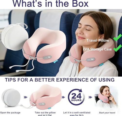 Travel Neck Pillow,Memory Foam Airplane Pillow, Pink - color: Pink