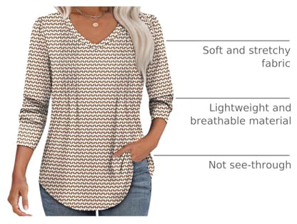 Alaroo Long Sleeve Shirts for Women V Neck Tops Pleated Tunic Print - color: Print 05, size: Medium