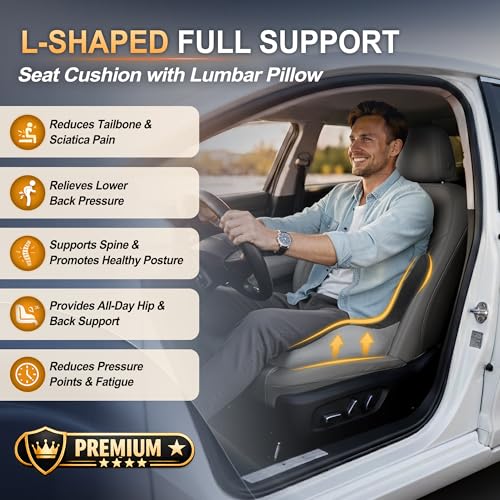 Allaboutsla Car Seat Cushion with Lumbar Support Pillow, Car Back Support - color: Black&grey