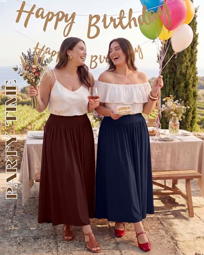 3 Pack Women's Plus Size Maxi Skirts - color: Black, Navy Blue, Burgundy, size: 3X-Large