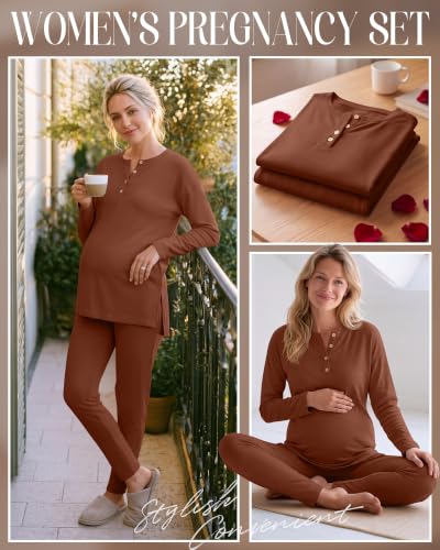 Huukeay Maternity Lounge Set Long Sleeve - color: Camel, size: X-Large