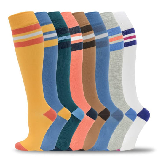 fenglaoda 8 Pairs Compression Socks for Men & Women 20-30 mmHg Knee High Nurse Pregnant Running Medical and Travel Athletic - color: 15-8 Pairs-3, size: Large-X-Large