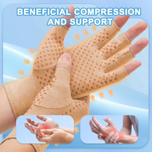 DRNAIETY 2-Pair Arthritis Compression Gloves for Hand Arthritis, Fingerless - color: Brown, size: Medium