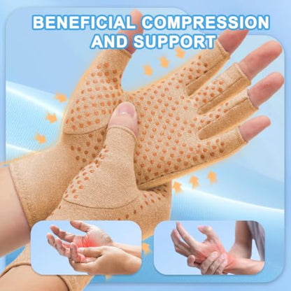 DRNAIETY 2-Pair Arthritis Compression Gloves for Hand Arthritis, Fingerless - color: Brown, size: Medium