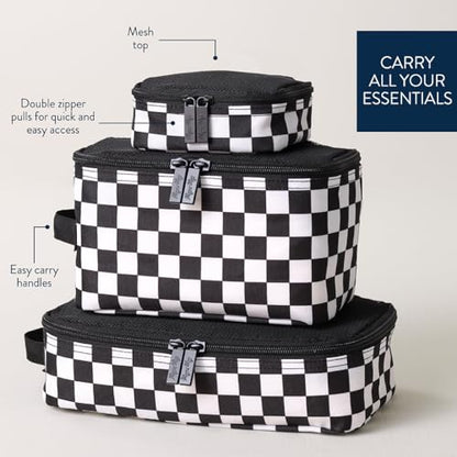 Itzy Ritzy Packing Cubes for Travel, Set of 3 (Black & White Checkerboard) - color: Black & White Checkerboard