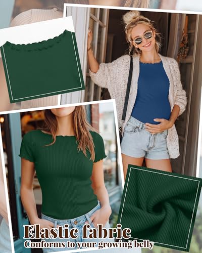4 Pack Women's Maternity Ribbed Shirts - color: Black, Dark Green, Navy Blue, Cream, size: Medium