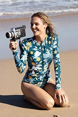 AXESEA Womens Rash Guard Long Sleeve One Piece Swimsuit Ruched Zip Bathing Suit - color: Cupid, size: 4