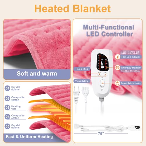 Heating Pad,Electric Heating Pads,Heating Pad for Back,Fuchsia,24x12 Inch - color: Fuchsia, size: 24x12 Inch