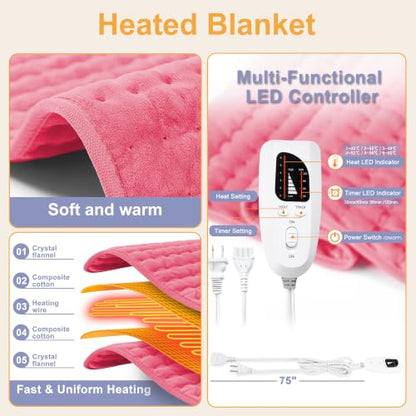Heating Pad,Electric Heating Pads,Heating Pad for Back,Fuchsia,24x12 Inch - color: Fuchsia, size: 24x12 Inch