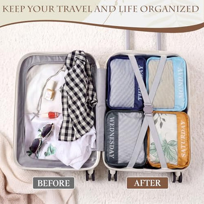 15 Pcs Day of Week Packing Cubes Travel Kids, 9x7x3inch, Boho - color: Boho, size: 9x7x3inch