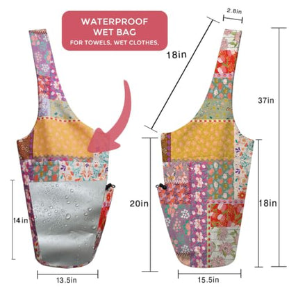 Yoga Mat Bag Carrier for Women Workout Large Waterproof with Zipper Pocket, Keychain and Wide Shoulder Straps - color: boho patchwork