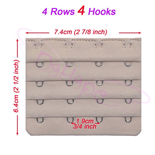 Ultra Soft Bra Extender Band Breathing Room 4 Rows Hook & Eye Extension Strap - color: 4 Hooks (6pcs/Pack, Black & Dark Beige)