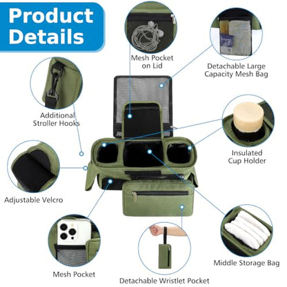Accmor Universal Stroller Organizer with Insulated Cup Holder - color: All Green/Detachable Diaper Pocket