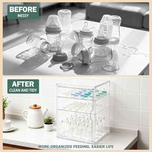 Baby Bottle Storage Organizer for Countertop with 2 Adjustable Dividers - size: Extra Large, style: 3-Tier Single-Door